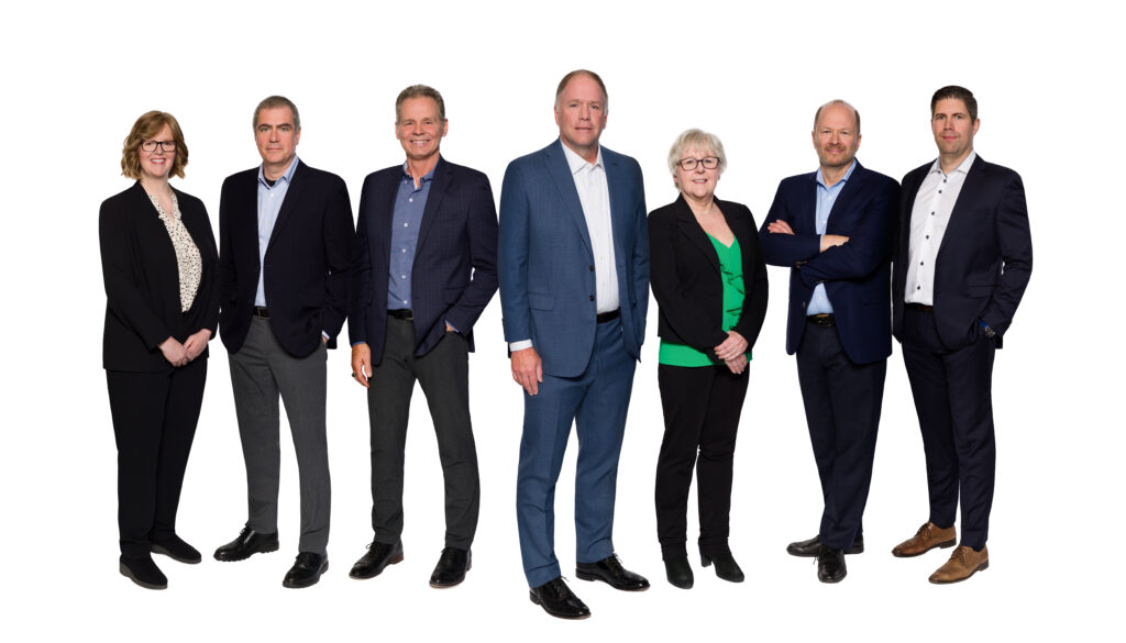Group photo of Executive Team from left to right: Catherine Milne, Dan Schmelzer, John F. Maclean, John G. Reid, Lesley M.S. Coleman, Martin L. Juravsky, Ryan W. MacDermid